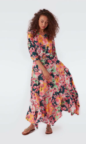 DVF Lily Silk Viscose Voile Maxi Dress in Mixed Floral Spring Bouquet